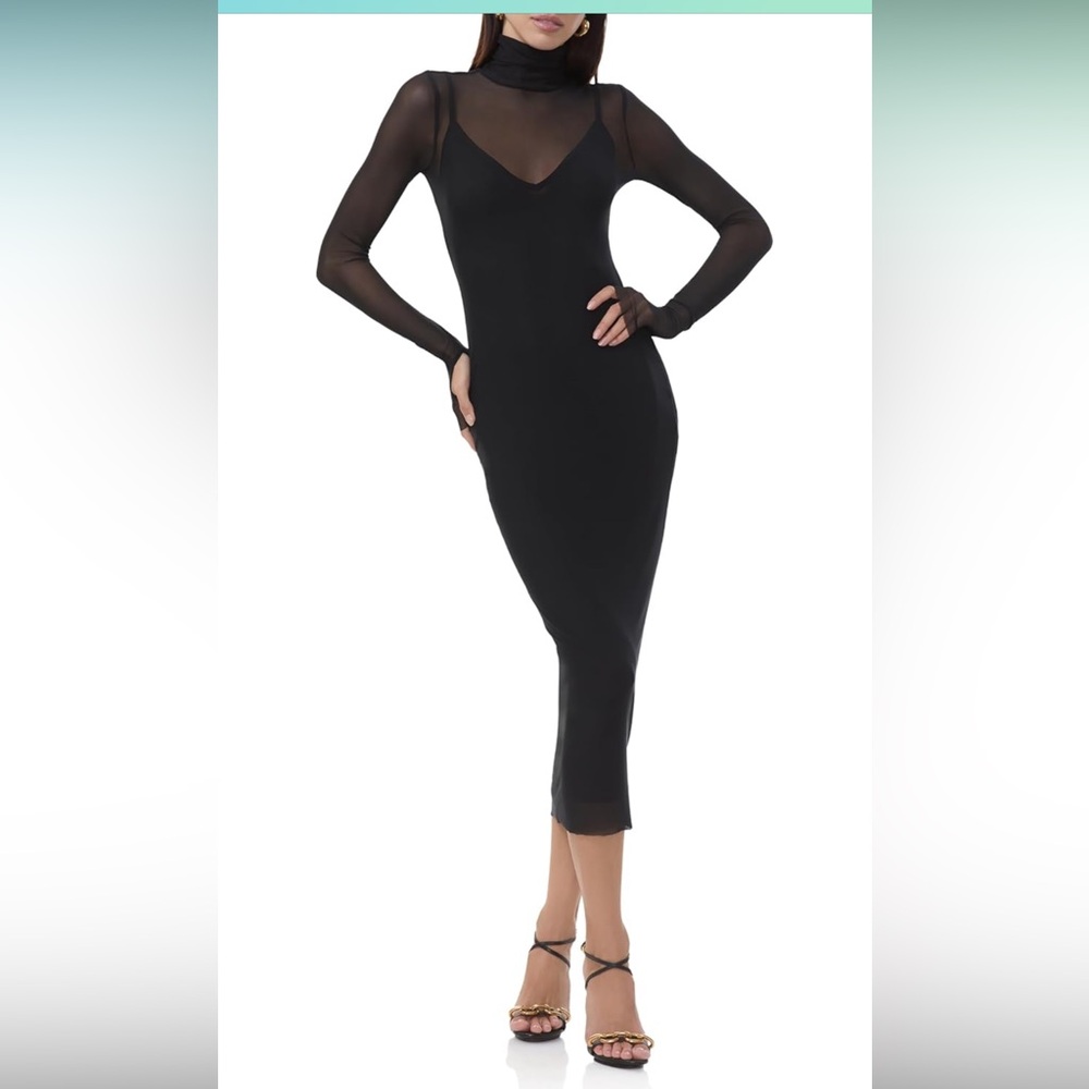 AFRM Shaliene Black Sheer Long-Sleeve Midi Dress - XS
NWT